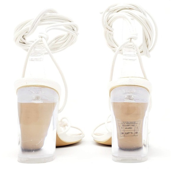 Simmi London White Clear Heels Lace Up Square Toe Sandals Faux Snake US 8 - Picture 4 of 7
